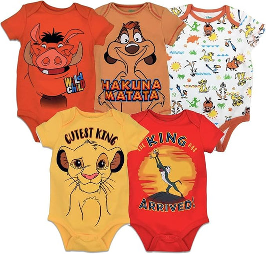 Disney Baby 5 Pack Bodysuits Newborn to Infant Sizes (Newborn - 24 Months)