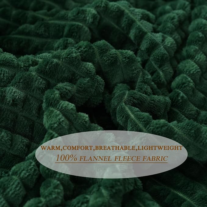 Puncuntex Fleece Throw Blanket Dark Green 60"×80" with Square Grid Design | Super Soft Plush Cozy Flannel Throw Blanket Luxury for Couch Sofa Chair