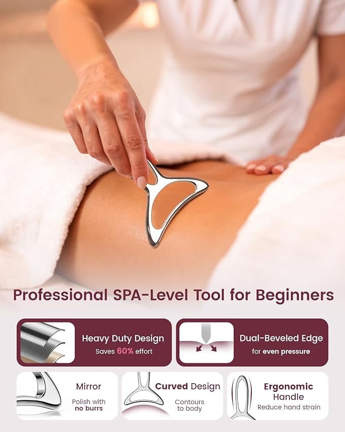lifechill Lymphatic Drainage Massager & Anti Cellulite Massage Tools for Body Sculpting, Metal Gua Sha & Muscle Scraper Tool Pain Relief Deep Tissue, Gifts for Women, Silver (M)