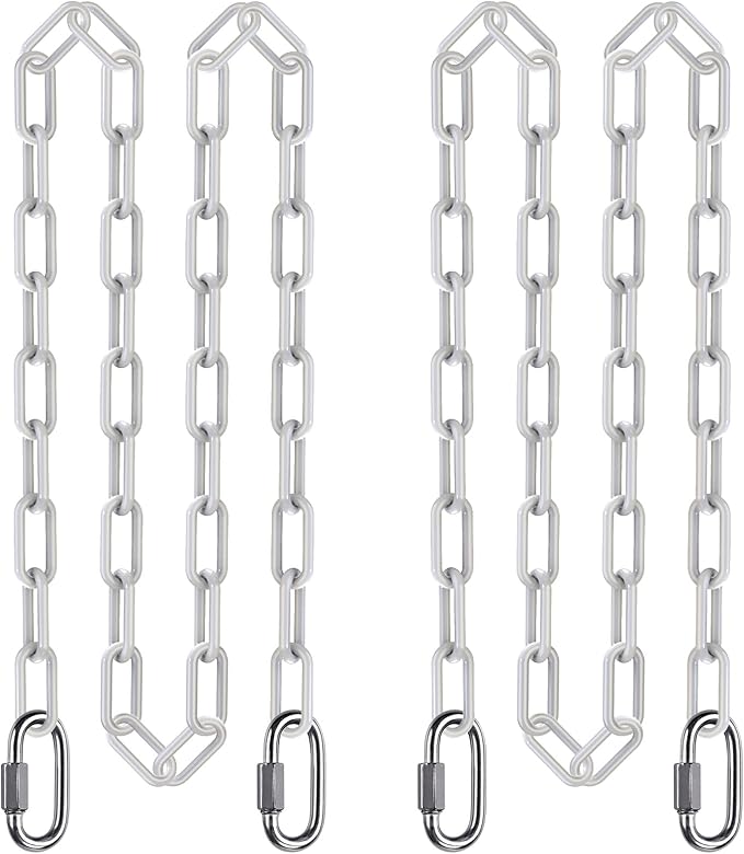 SELEWARE 2 Pack 100 Inch Hanging Swing Chain with 4 Carabiners, 1000LB Capacity Plastic Coated Hanging Chains, Hammock Hardware Kit for Swing, Hanging Chair, Punching Bags, Indoor Outdoor Gym (White)