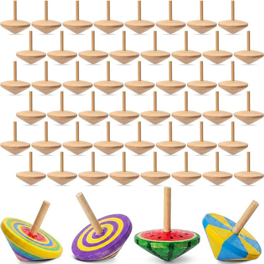 DoubleFill 48 Pcs Bulk End of Year Student Gifts, DIY Unfinished Wooden Spinning Tops for Kids End of Year Craft Kit Teacher to Student Gifts Art Supplies for Classroom Activities Party Favor
