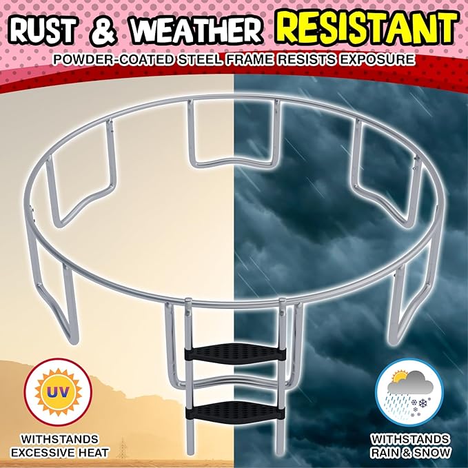 Outdoor Kids Trampoline with Heavy Duty Galvanized Rust Resistent Steel Frame: Safety Enclosure Net and Foam Pad, Meets ASTM Safety Standard