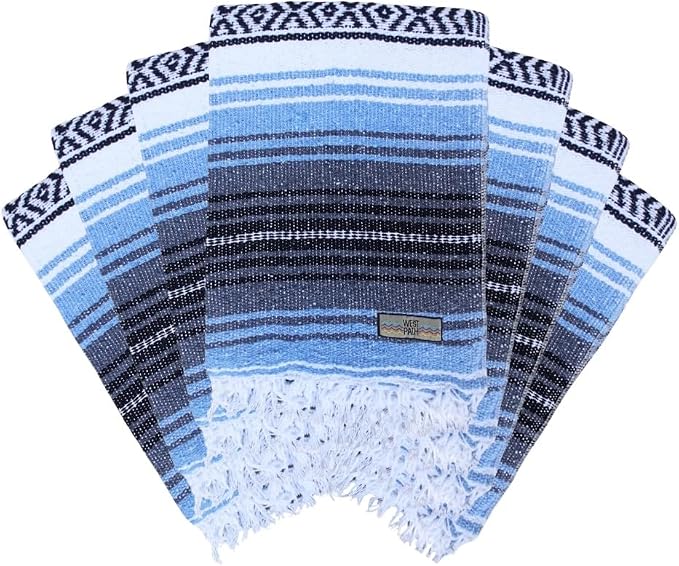 Open Road Goods Bulk Falsa Blankets - Handwoven Authentic Mexican Falsa - Great for Weddings, Yoga, Beach, Picnics, or Mexican Throw! (Light Blue, 7 Pack)
