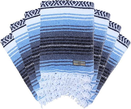 Open Road Goods Bulk Falsa Blankets - Handwoven Authentic Mexican Falsa - Great for Weddings, Yoga, Beach, Picnics, or Mexican Throw! (Light Blue, 7 Pack)