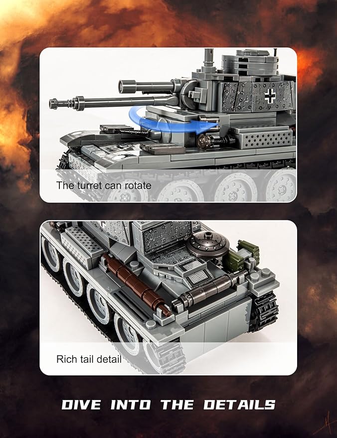 SEMKY Military Series 38T + T34 Tank 2 in 1 MOC Building Blocks（1000 Pieces）,WW2 Army Tank for Kid and Military Fan
