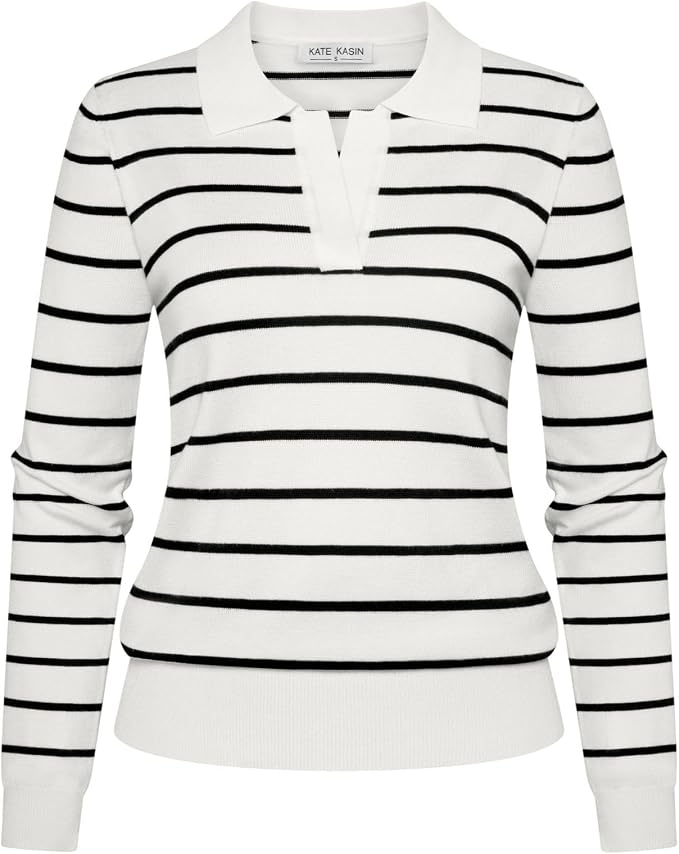 Women's Long Sleeve Classic V Neck Casual Fall Winter Polo Sweater Tops | Basic Collared Knitted Fashion Work Business Formal Daily Wear Versatile Pullover Shirts