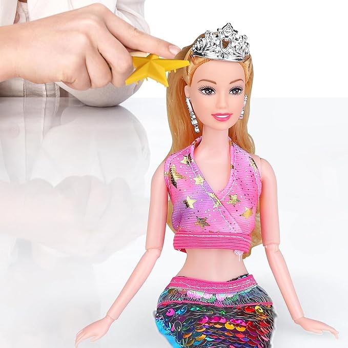 Baljinder Magical Mermaid Dolls with Little Mermaid | Summer Princess Doll & Color Change Dolphin Playset for Water Swimming | Mermaid Pool Toys for Girls 4-7 | Birthday Party Christmas