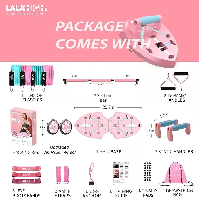 LALAHIGH Push Up Board,36 in 1 Home Gym Equipment with Ab Roller Wheel & Resistance Bands, Portable Foldable Workout Board for Full Body Strength Training Men Women,Gift for Boyfriend