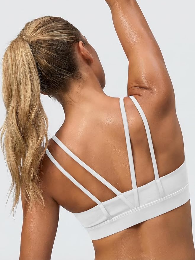 Aoysky Sports Bras for Women Buttery Soft Strappy Padded Sports Bra Double Spaghetti Straps Wireless Yoga Workout Crop Tops