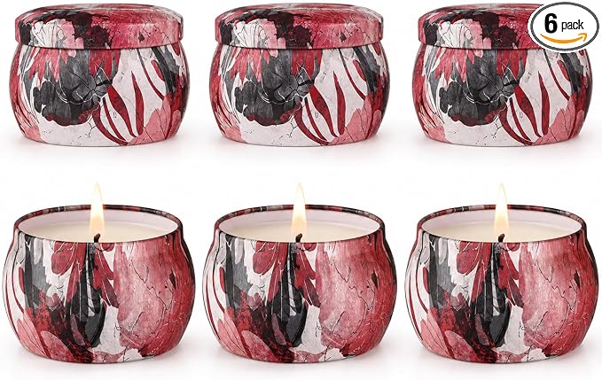 Scented Candles Gift Set for Women, 6 Pack Soy Wax Candle Set in Decorative Tins, 24 oz Total, 180 Hours Burn Time, Floral and Fruity Aromatherapy Candles, Birthday, Thank You, Housewarming Gifts