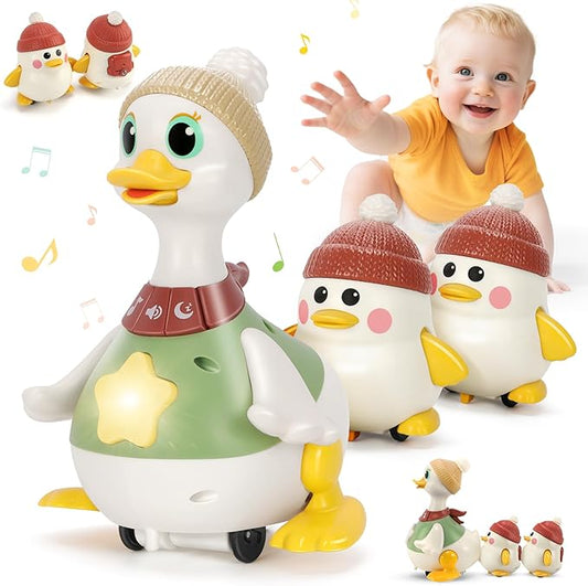 Hestiasko Dancing Duck Toy for Babies 6-36 Months – Musical Crawling & Tummy Time Toy Set with Magnetic, Walking Toddler Interactive Baby Toys for Toddlers 1-3 Birthday Easter Gifts for Boys Girls