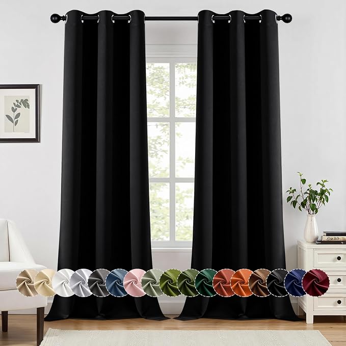 MIULEE Blackout Curtains for Bedroom 2 Panels 40 x 90 Inch Long Black | Thermal Insulated, Living Room Darkening Grommet Drapes, Noise Reducing, Light Blocking Window Treatments