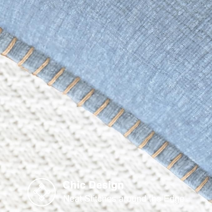 CaliTime Decorative Couch Throw Pillow Covers 22 X 22 Inches Baby Blue | Pack of 2, Cozy Chenille Cushion Cases, Cotton Thread Stitching Edges, for Sofa Bed Living Room Farmhouse