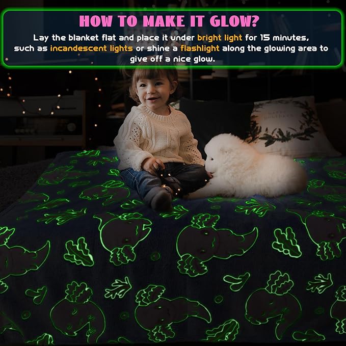Axolotl Gifts Glow in The Dark Blanket for Girls Salamander Toys Kids Cute Animals Fish Throw Blankets Soft Fleece Blanket Room Decor 50 "X 60"