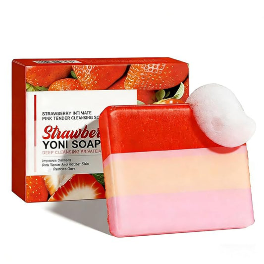 Feminine Cleansing Bar for Women, Yoni Bar, Ph-Balanced Formula, Remove Odor, Moisturize&Soften, Clean &Gentle Ingredients, Strawberry Scent, Velvety Texture for Daily Intimate Hygiene, Red