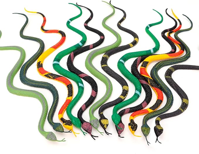 12 Pcs Realistic Rubber Snakes Colorful, Mini Plastic Snakes, Prank Snake Toys for Party, Tricking People, Kids Playing, Garden Props Decorations, 11in