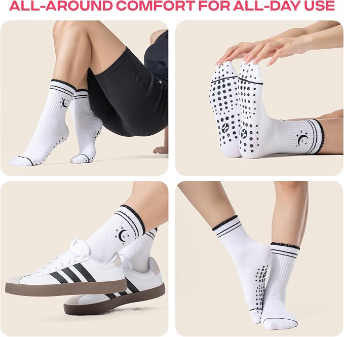 COOLMATE Pilates Socks with Grips for Women, Yoga Socks, Crew Non Slip Women for Barre, Pilates Gifts for Women