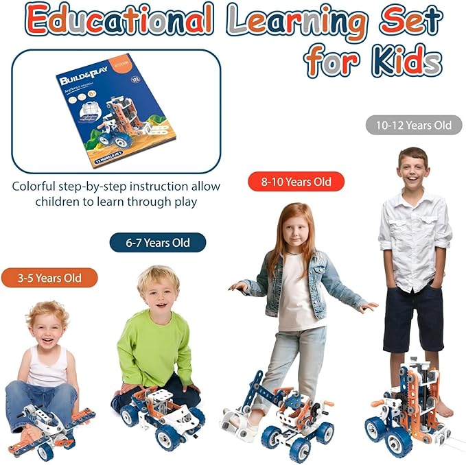 12 in 1 STEM Toys for 4 5 6 7 8+ Year Old Boy Building Toys Kids Age 4-8 5-7, 152 PCS Construction Blocks for Preschool Kids Educational STEM Kits Engineering Creative Christmas Birthday Gifts