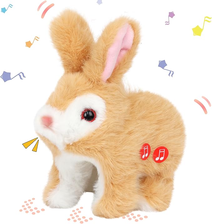 Hopearl LED Hopping Rabbit Repeat What You Said Interactive Electronic Pet Plush Bunny Toy Animated Singing Speaking Glowing Wiggle Ears Gift for Toddlers Birthday, Brown, 7''