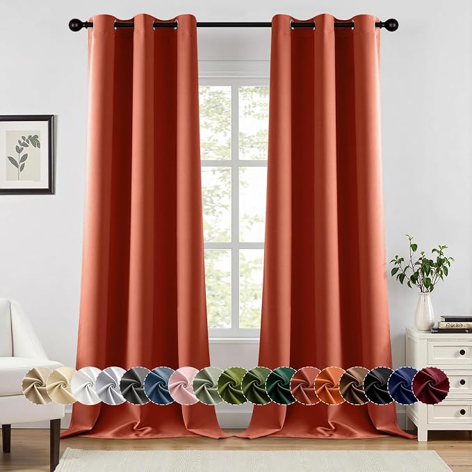 MIULEE Fall Blackout Curtains for Bedroom 2 Panel 40"x96" Long Burnt Orange | Thermal Insulated, Living Room Darkening Grommet Drapes, Noise Reducing, Light Blocking Window Treatments