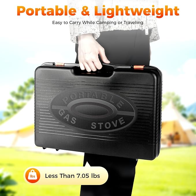 Portable Gas Grill Butane Stove, Stainless Steel Propane Grill with Baking Sheet and Carry Case Korean bbq Grill Tabletop Grill for Outdoor Cooking Camping Cooking With Carry Case (Black)