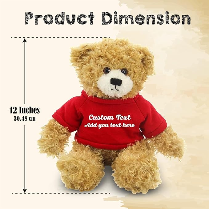 Customized Beige Brandon Bear - 12 inch Personalized Stuffed Bear Plush Toy - Perfect Custom Shirt Bear Gift for Graduation Valentines Graduation Easter Holidays (Red Shirt)