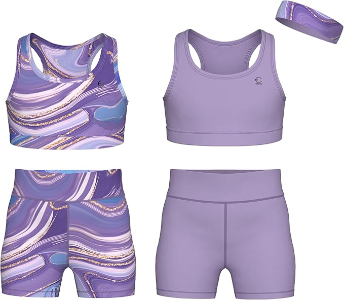 Girls Clothing Athletic Sets Sleeveless Crop Tank Tops & Bike Shorts Cheer, Gymnastics, Volleyball Size 3-16 (5 Pcs)