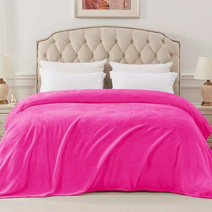 Exclusivo Mezcla Soft Fleece Blanket Twin Size for Bed, Hot Pink | 90x66 Inches, Double-Sided Brushed Flannel, Lightweight Plush Cozy Blanket for Home Decor, All Season, Machine Washable