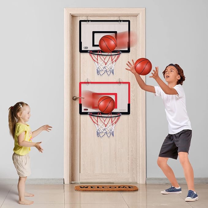 Sosation 2 Pcs Mini Basketball Hoop with 4 Basketball, Sticky Hook, Pump, Indoor No Drilling Basket Ball Hoop Decompress Game for Kid Adult Back to School Gift