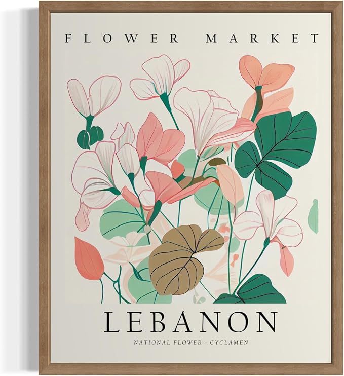 Lebanon Flower Market Art Print Poster, Wall Art Floral Painting Botanical Decor for Bedroom, Kitchen, Bathroom Livingroom Decoration 82B (Lebanon, 20"L x 16"W, Wood Frame)