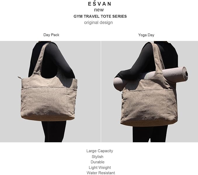 ESVAN Yoga Tote Bag Mat bag Women Shoulder Bags Carryall Tote for Travel Office Workout Gym Nurse Beach
