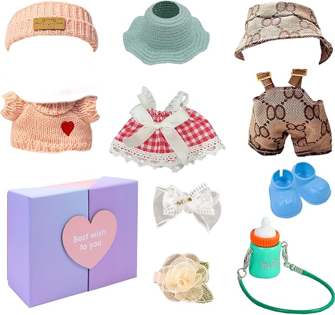 17cm Doll Clothes Set (No Doll) – 3-Pack Handmade Outfits with Accessories for 6.7” Dolls, Premium Cotton Clothing with Gift-Ready Packaging, Perfect for Dress-Up and Collectors (F4, 3)