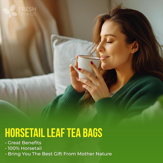 FreshDrinkUS, Premium 30 Horsetail Leaf Tea Bags, 100% Natural & Pure from Horsetail Loose Leaves Herbal Tea. Made with Natural Material Tea Bags. No Sugar, No Caffeine, No Gluten, Vegan.