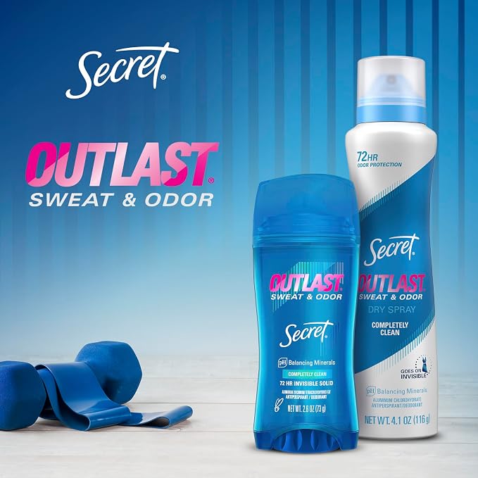 Secret Outlast Dry Spray Antiperspirant Deodorant for Women, 72hr Sweat & Odor Protection, PH Balancing Minerals, Protection Powder Scent, 4.1 oz (Pack of 3)