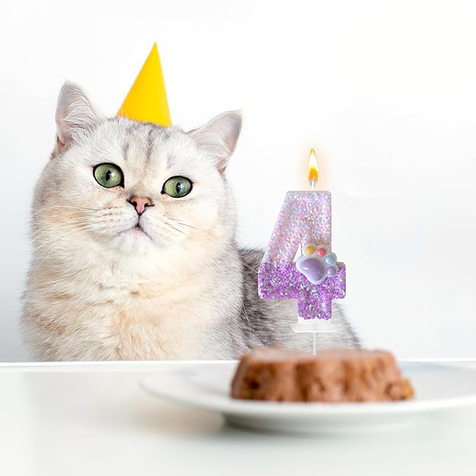 Pink Cat and Dog Paw Birthday Number Candles, Cupcake Decorations, Dog Theme Candles, Suitable for Party Celebrations, Birthday Decoration Supplies (Number 4)