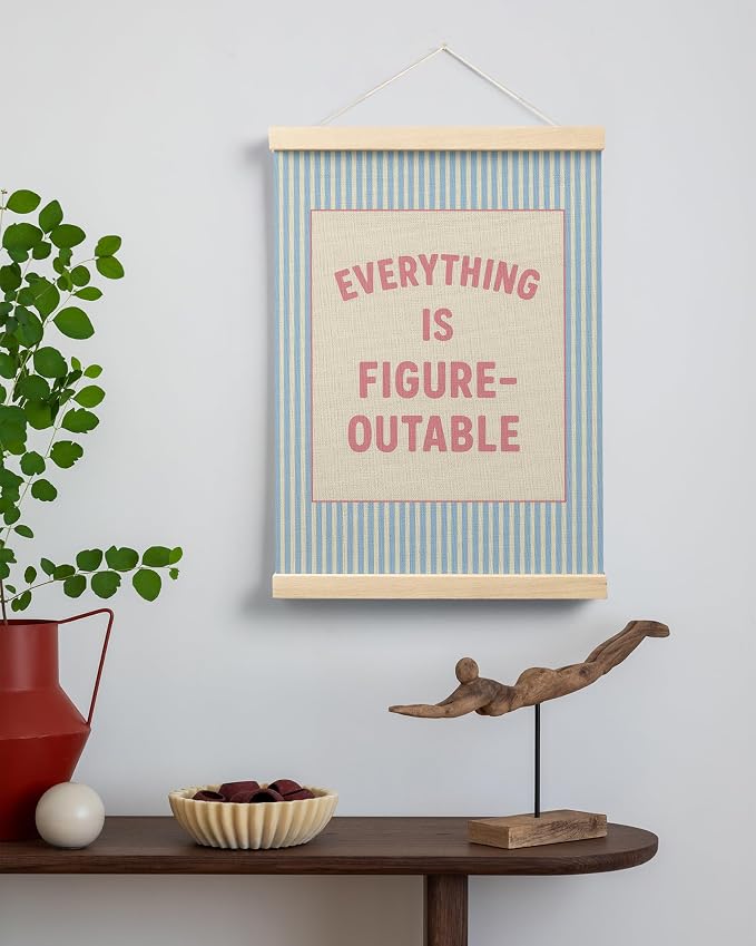 FGFK Everything Is Figureoutable Positive Affirmations Wall Art Poster Hanger Frame, Preppy Pink and Blue Inspirational Canvas Prints Framed Wall Decor for Office Classroom Home Bedroom, 12x16 Inch