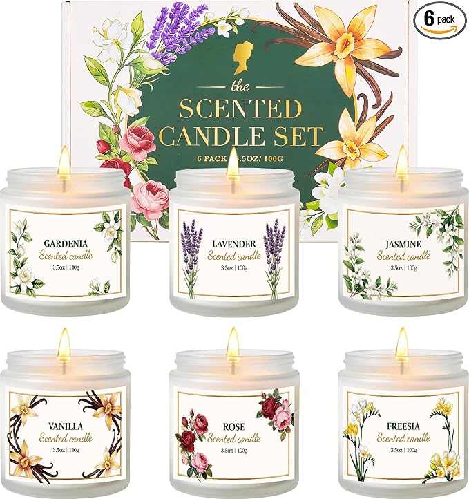 Scented Candles for Women, 3.5oz Floral Soy Candles for Home Scented, 6 Pack Relaxing Candles for Women Stress Relief, Aromatherapy Candles Gifts for Woman Birthday Anniversary Bath Yoga
