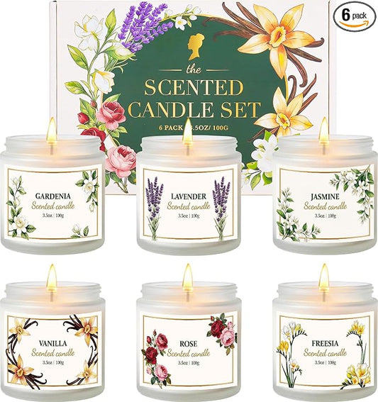 Scented Candles for Women, 3.5oz Floral Soy Candles for Home Scented, 6 Pack Relaxing Candles for Women Stress Relief, Aromatherapy Candles Gifts for Woman Birthday Anniversary Bath Yoga