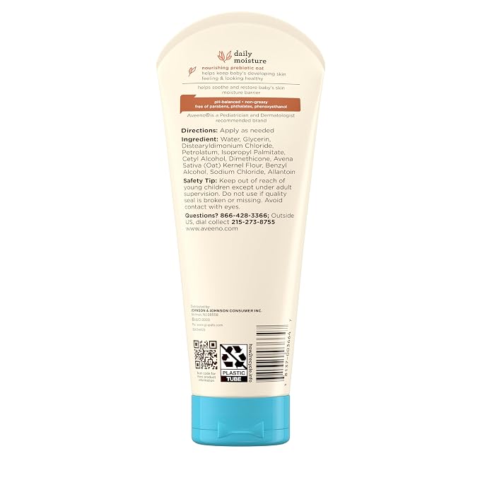 Aveeno Baby Daily Moisture Body Lotion for Sensitive Skin, Hypoallergenic Moisturizing Baby Lotion with Nourishing Oatmeal to Deeply Moisturize Baby's Skin, Fragrance-Free, 8 fl. oz (Pack of 12)