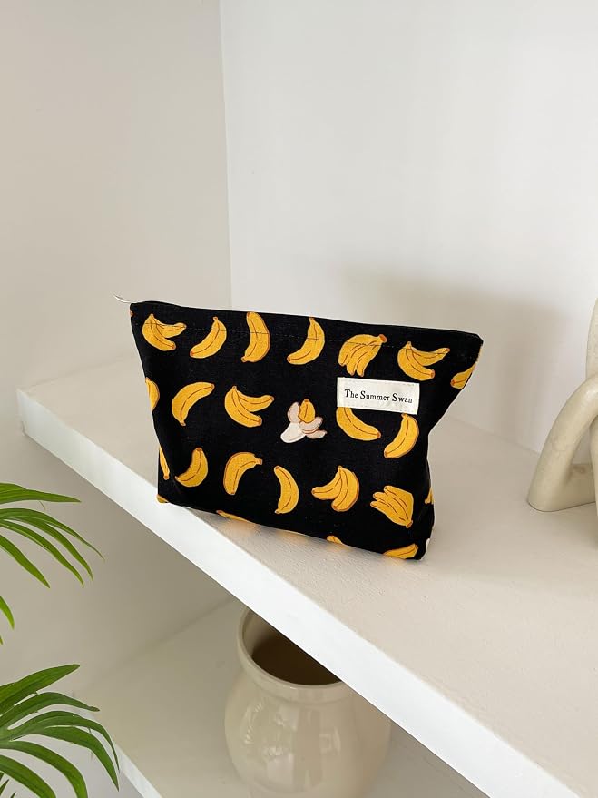 Banana Black Summer Swan | Large Floral Mid-day Clutch | Period Kit & Hygiene Skincare Bag