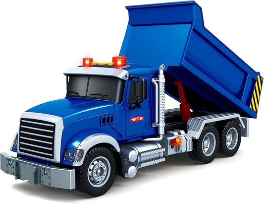 Kids Toys for 3 4 5 6 7 8 Years Old Boys, Large Dump Truck Toy with Lights, Sounds, Blue Toddler Friction Powered Truck Vehicle Toy for Boys Girls Birthday Gifts