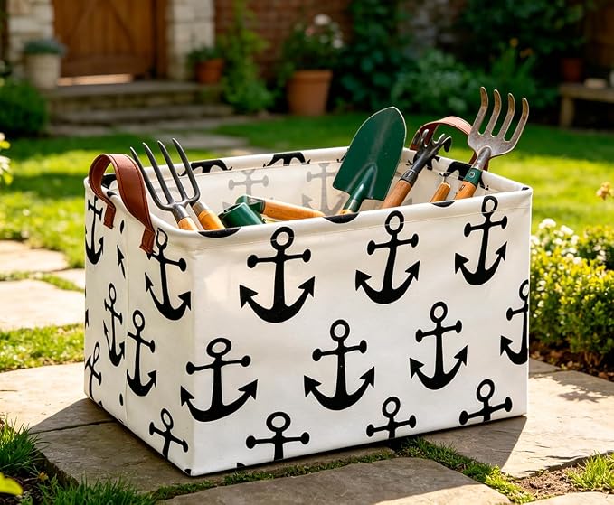 CLOCOR Rectangular Storage Basket,Collapsible Storage Bin,Gift Baskets(Anchor)
