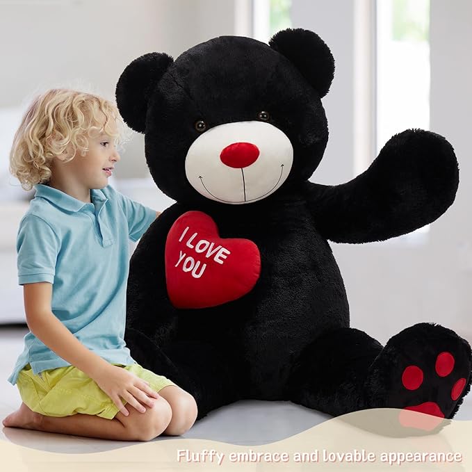 4.3 Feet Giant Teddy Bear Stuffed Animal, Large Black Plush Toys for Kids, I Love You Valentines Gift for Girlfriend Wedding