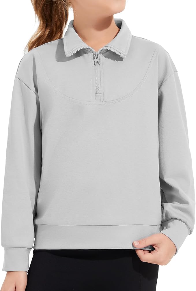 Girls Quarter Zip Sweatshirt Long Sleeve Pullover Tops Kids Casual Spring Outfits for Teen Girls, 5-14 Years