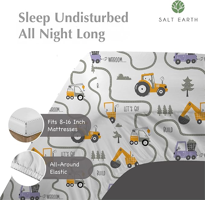 Salt Earth 100% Cotton 210TC Kids Bedsheet, Twin Sheet Set, Toddler Bed, 4-Piece Set – 2 Fitted Sheets & 2 Pillowcases, Themed Toddler Bed Sheets, Cute Kids Bedding (Jungle Safari/Tractor)