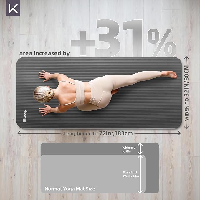 KEEP Extra Thick NBR Yoga Mat for Women & Men, 10mm Thick, 72”x32” Large Exercise Mat with Non-Slip Workout Mat for Yoga, Pilates, Stretching, Meditation – Wide & Cushioned Fitness Mat