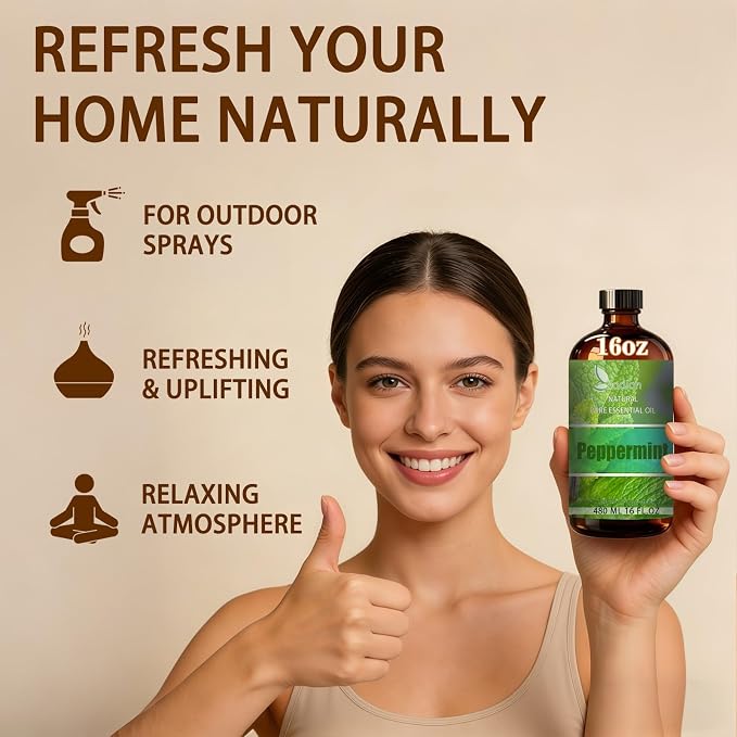 Peppermint Essential Oil, Peppermint Oil for Diffuser,16 Fl Oz(480ml) | Candle Making, Soap Making, aroma, Strong Scent, Pure, Natural, Home Fragrance, Massage, Large Bottle