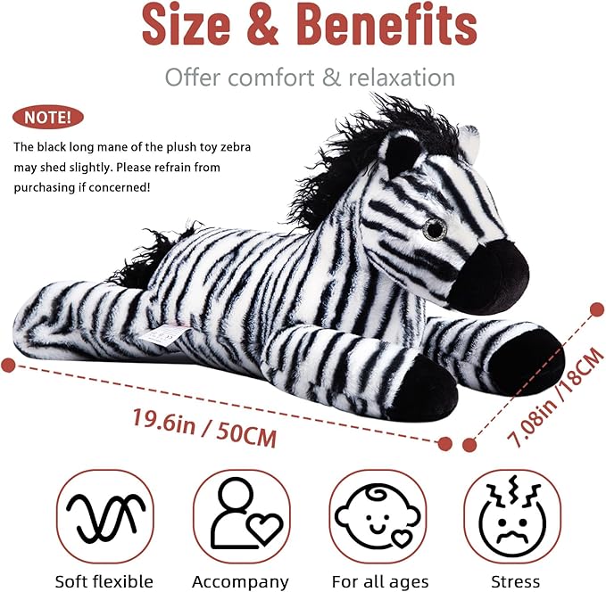 Niuniu Daddy 20" | 3.3 Pound Zebra Weighted Stuffed Animals for Kids Adults, Soft Zebra Weighted Beads for Stuffed Animals for Hugging, Cute Plush Toy for Gift Birthday Christmas Holiday Easter