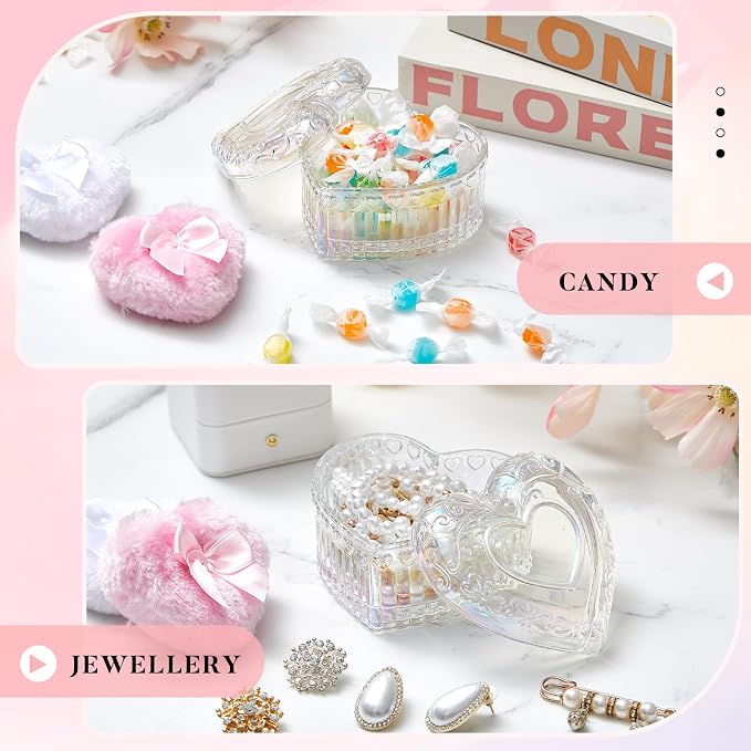 Tioncy 3 Pcs Large Body Powder Puff and Container Valentine's Day gift Powder Container with Puff Crystal Case Soft Washable Reusable Velour Face Body Glitter Wet Dry Makeup(Heart,Glitter)