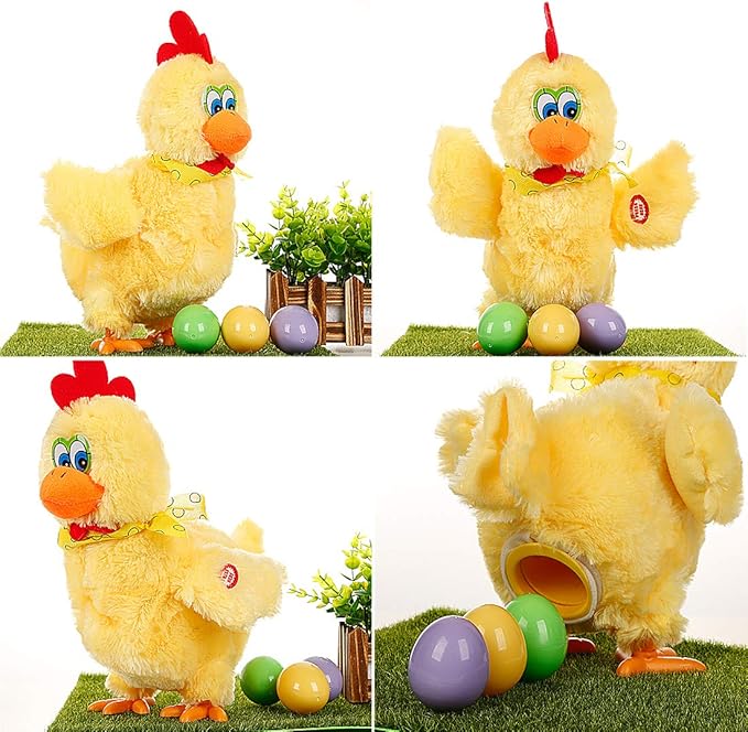 Easter Chicken Animal Toy Doll Laying Egg Electric Crazy Plush Chicken with Sound Music
